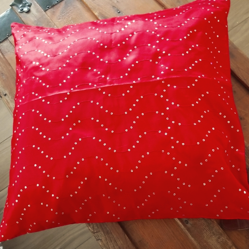 Red Satin Bling Accent Pillow 16x16